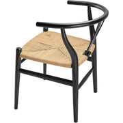Surya Linxia Modern Black Curved Back With Natural Seagrass Seats Set of 2 Wishbone Dining Chairs