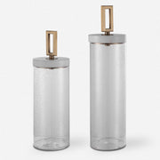Uttermost Haysworth Seeded Glass with Marble Lids Set of 2 Decorative Containers