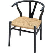 Surya Linxia Modern Black Curved Back With Natural Seagrass Seats Set of 2 Wishbone Dining Chairs