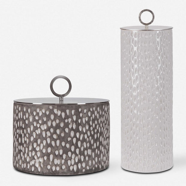 Uttermost Cyprien Off-White and Smoke Gray Ceramic Set of 2 Decorative Containers