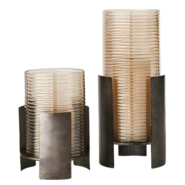 Uttermost Fluted Fire Ribbed Glass CandleHolders ~ Set Of 2