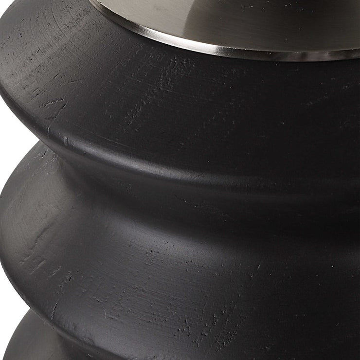 Uttermost Accordion Black Stained Wood with Brushed Nickel Lids Set of 2 Decorative Containers