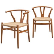 Surya Linxia Modern Curved Back With Natural Seagrass Seats Set of 2 Wishbone Dining Chairs