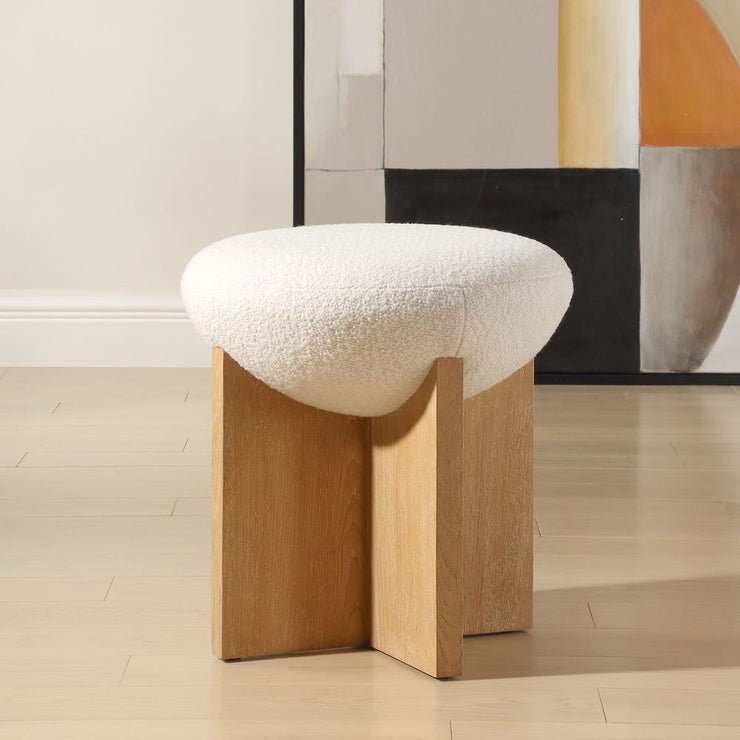 Uttermost Lainie Natural Oak Accent Stool With White Boucle Seat