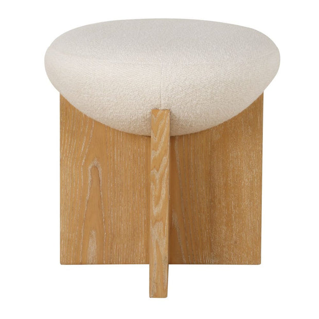 Uttermost Lainie Natural Oak Accent Stool With White Boucle Seat