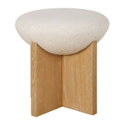 Uttermost Lainie Natural Oak Accent Stool With White Boucle Seat
