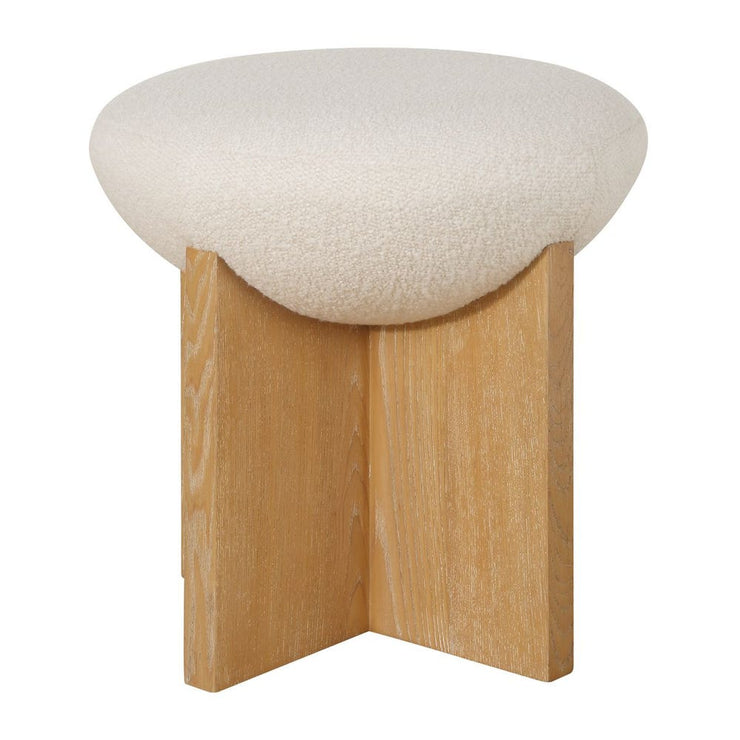 Uttermost Lainie Natural Oak Accent Stool With White Boucle Seat