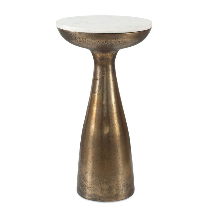 Uttermost Torin Antique Brass Drink Table With White Marble Top