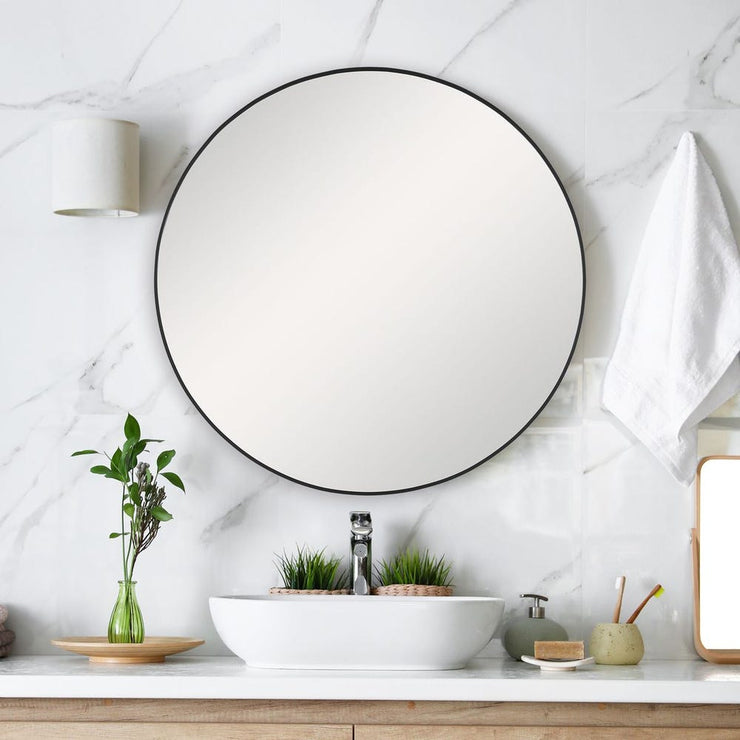 Casa Bella Living Satin Black 34” Round Mirror