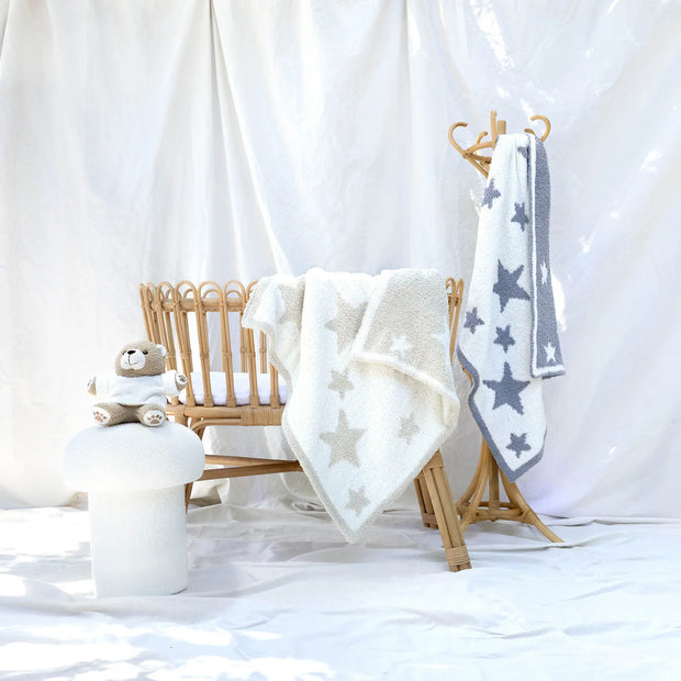 Kashwere Baby Ultra Plush Linen and Crème Mini Stars Baby Blanket