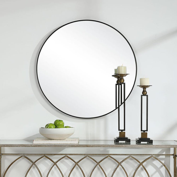 Casa Bella Living Satin Black 34” Round Mirror