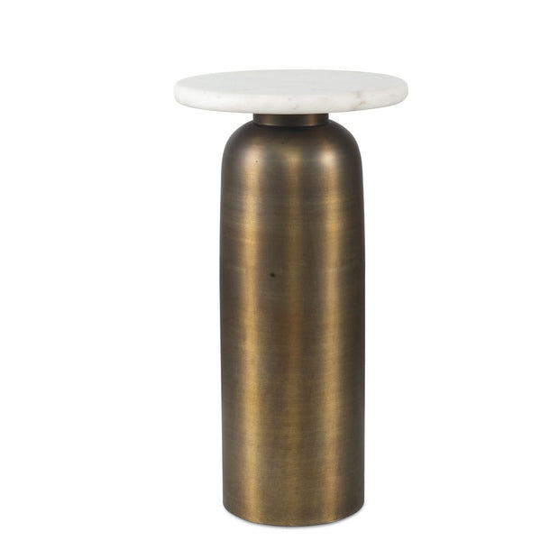 Uttermost Reiss Antique Brass Drink Table White Marble Top