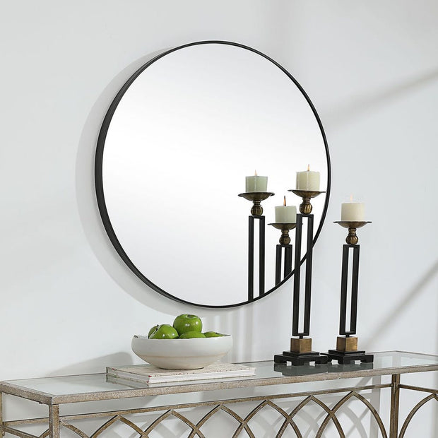 Casa Bella Living Satin Black 34” Round Mirror