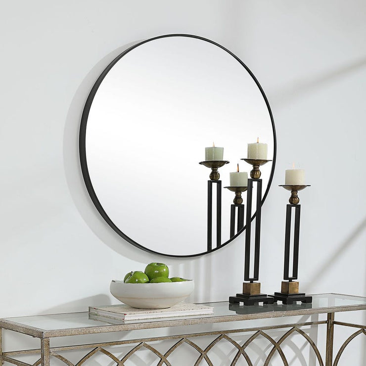 Casa Bella Living Satin Black 34” Round Mirror