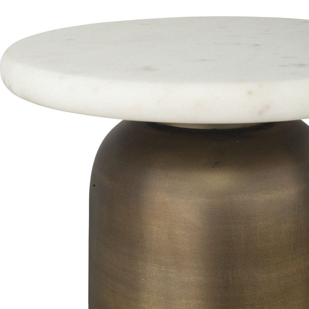 Uttermost Reiss Antique Brass Drink Table White Marble Top