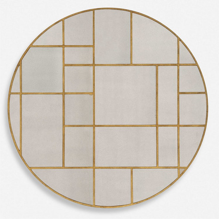 Uttermost Geometric Grid Antiqued Gold Round Mirror