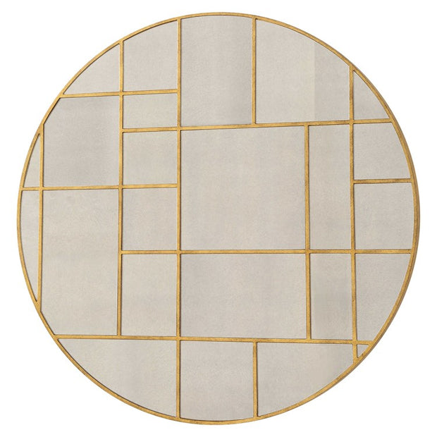 Uttermost Geometric Grid Antiqued Gold Round Mirror