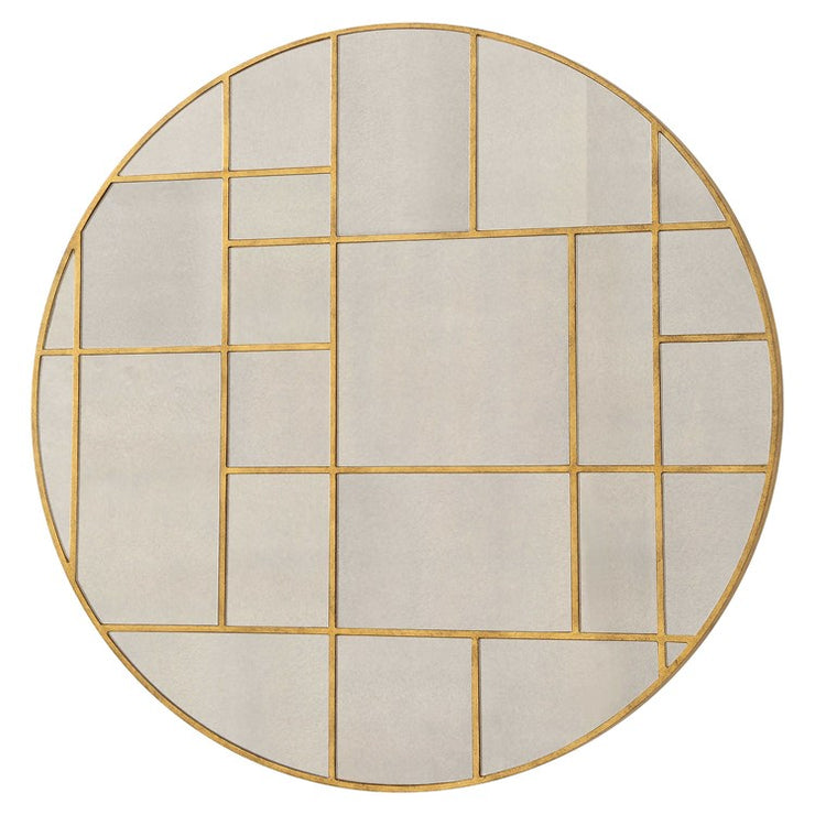 Uttermost Geometric Grid Antiqued Gold Round Mirror