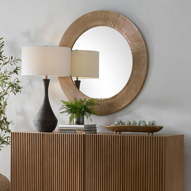 Uttermost Tano Antique Brass Mirror With Channeled Texture