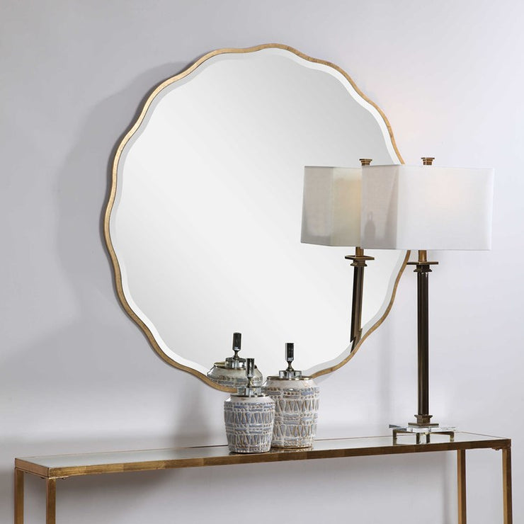 Uttermost Aneta Aged Gold Scalloped Round Mirror