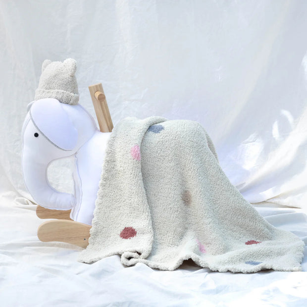 Kashwere Baby Ultra Soft Polka Dot Baby Blanket & Bear Cap Available In Linen, Neutral, Pink & Stone