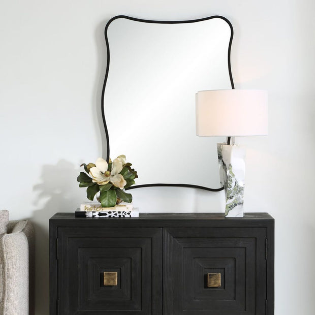 Uttermost Pavia Curvy Sleek Satin Black Vanity Mirror