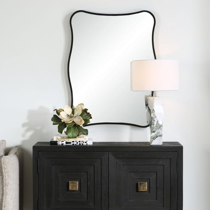 Uttermost Pavia Curvy Sleek Satin Black Vanity Mirror