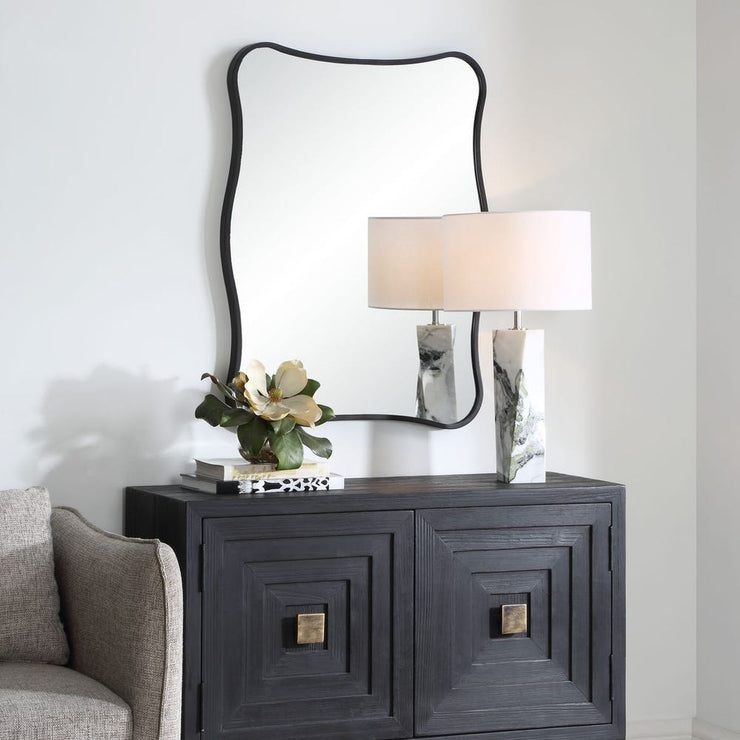 Uttermost Pavia Curvy Sleek Satin Black Vanity Mirror