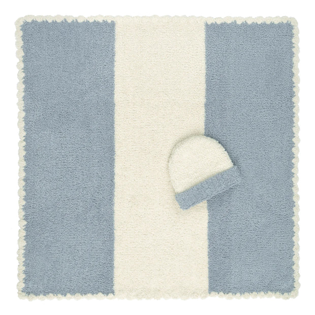 Kashwere Baby Ultra Plush Maliblu with Linen Center Stripe Baby Blanket & Cap
