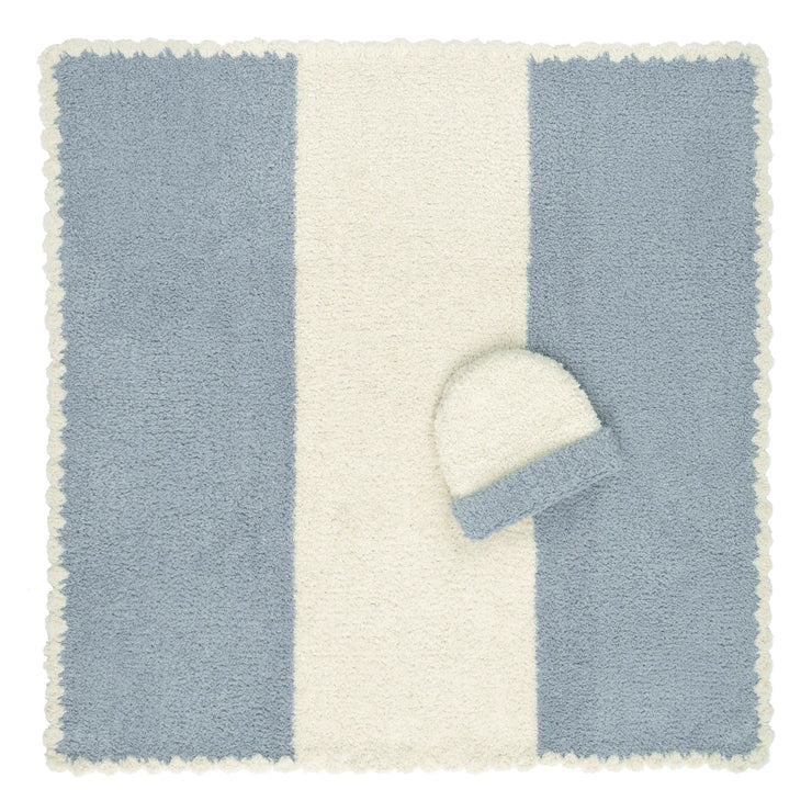 Kashwere Baby Ultra Plush Maliblu with Linen Center Stripe Baby Blanket & Cap