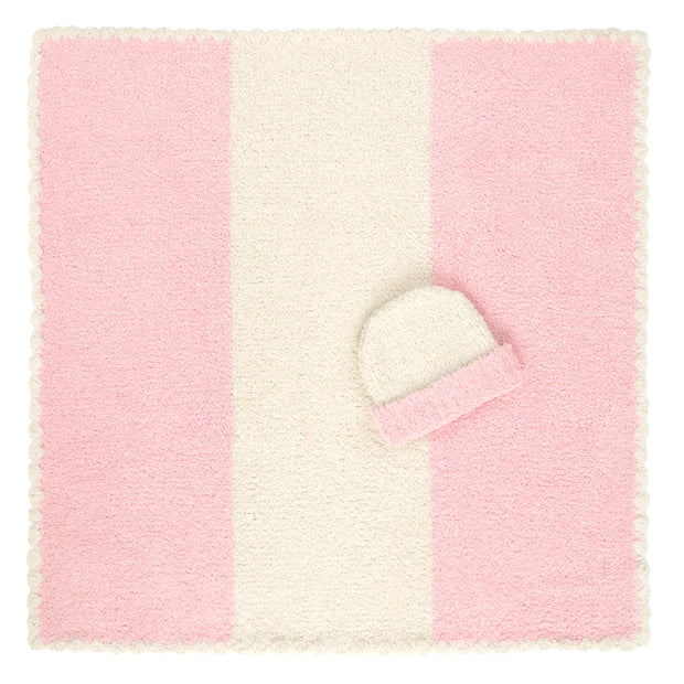 Kashwere Baby Ultra Plush Blossom with Linen Center Stripe Baby Blanket & Cap