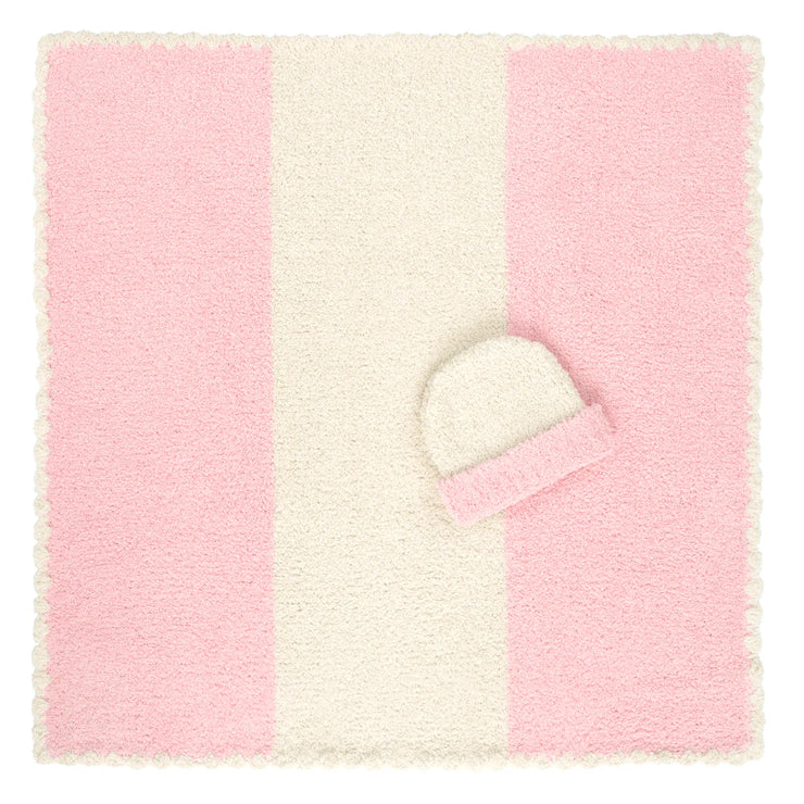Kashwere Baby Ultra Plush Blossom with Linen Center Stripe Baby Blanket & Cap