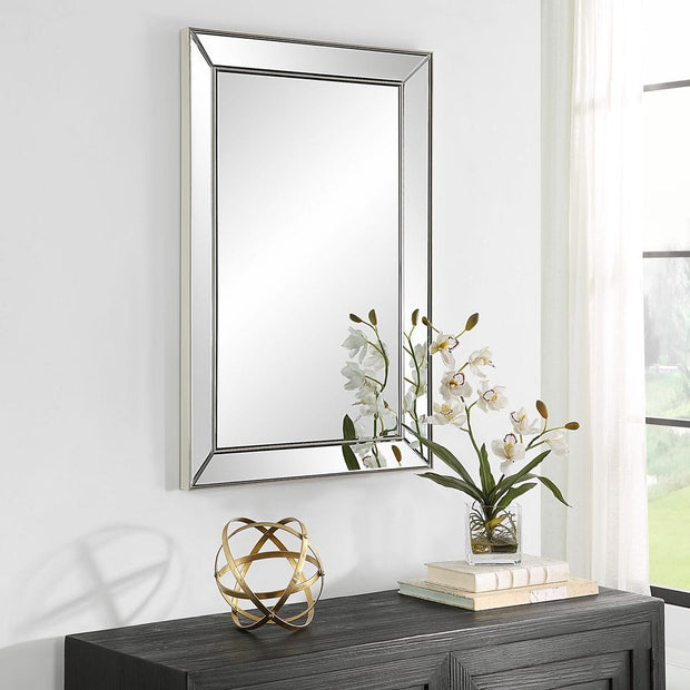 Casa Bella Living Rectangular Brushed Nickel Thin Inner Edge Beveled Mirror