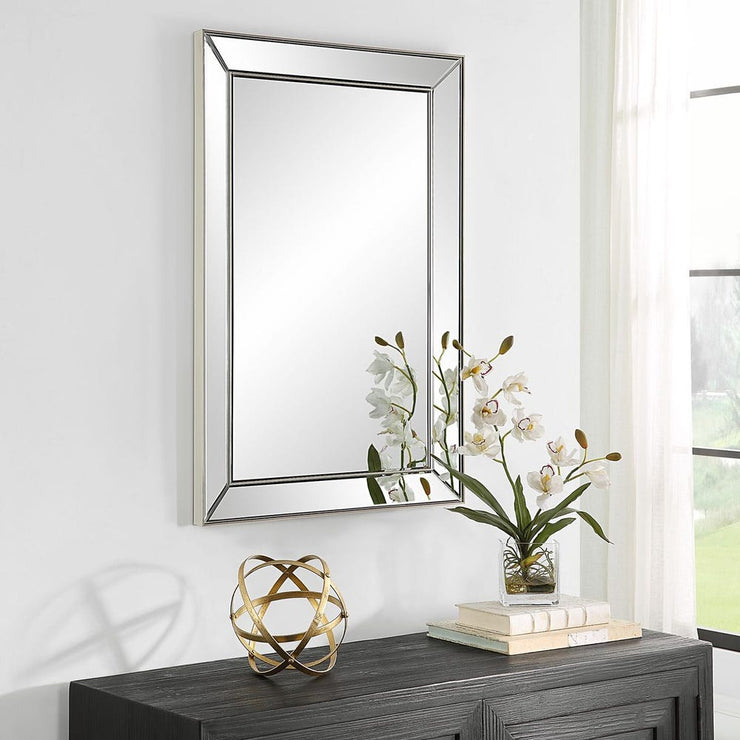 Casa Bella Living Rectangular Brushed Nickel Thin Inner Edge Beveled Mirror