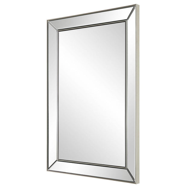 Casa Bella Living Rectangular Brushed Nickel Thin Inner Edge Beveled Mirror