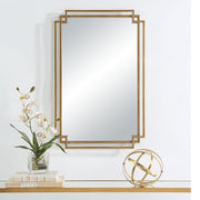 Casa Bella Living Brushed Gold Contemporary Overlapping Lines Framed Mirror