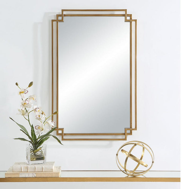 Casa Bella Living Brushed Gold Contemporary Overlapping Lines Framed Mirror