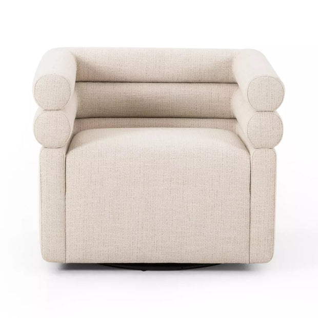 Four Hands Evie Channeled Swivel Chair ~ Hampton Cream Upholstered Performance Fabric