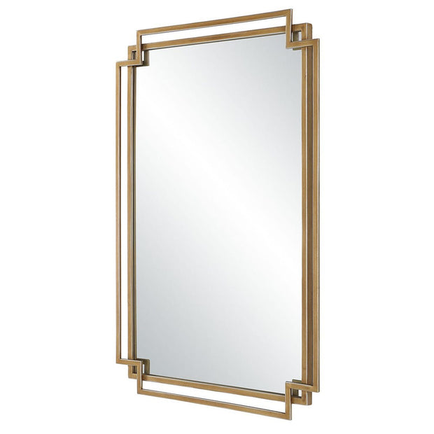 Casa Bella Living Brushed Gold Contemporary Overlapping Lines Framed Mirror