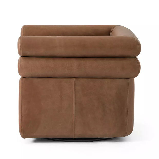 Four Hands Evie Channeled Swivel Chair ~ Palermo Cognac Top Grain Leather