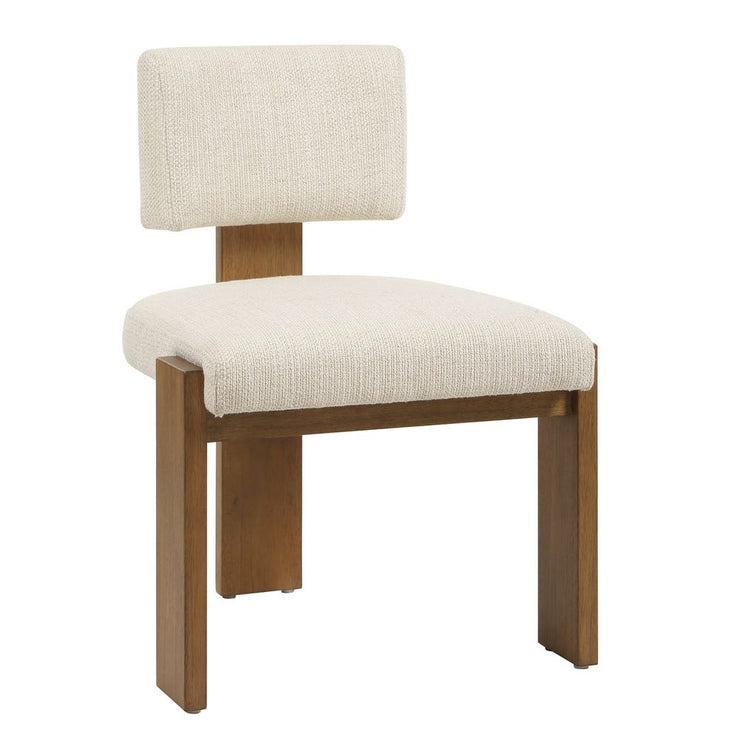 Uttermost Arienzo Modern Wood Frame Set of 2 Dining Chairs with Textured Ivory Boucle Seat