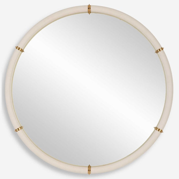 Uttermost Cyprus White Faux Shagreen Leather Wrapped Round Mirror