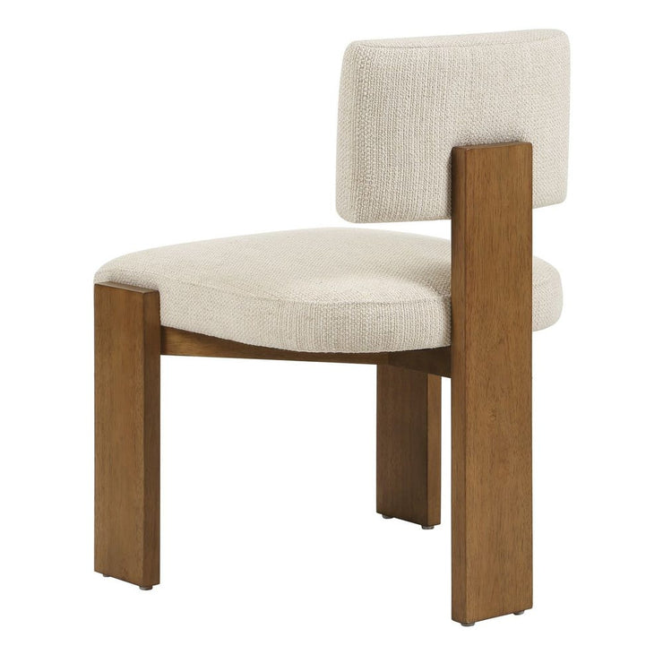 Uttermost Arienzo Modern Wood Frame Set of 2 Dining Chairs with Textured Ivory Boucle Seat