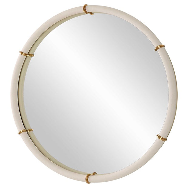 Uttermost Cyprus White Faux Shagreen Leather Wrapped Round Mirror