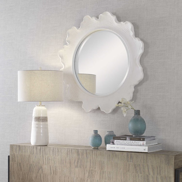 Uttermost Sea Coral White Round Mirror