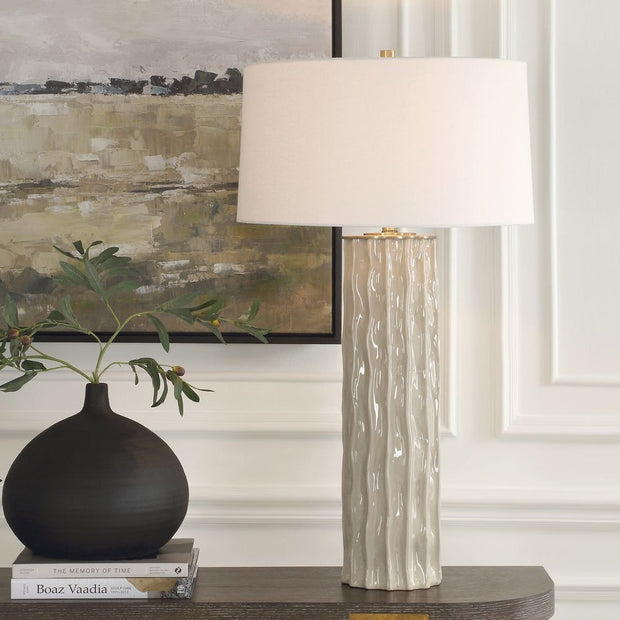 Uttermost Parilli Taupe Gray Glazed Table Lamp With Off White Linen Shade