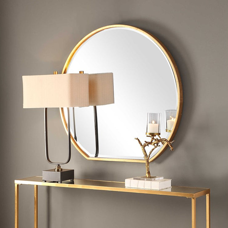 Uttermost Cabell Metallic Gold Leaf Iron Round Mirror