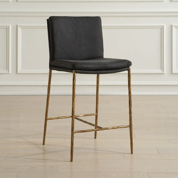 Uttermost Ascend Charcoal Gray Leather With Aged Gold Iron Counter Stool