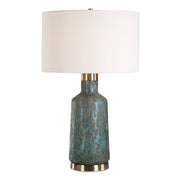 Uttermost Dauphine Deep Teal Glazed Table Lamp With White Linen Shade
