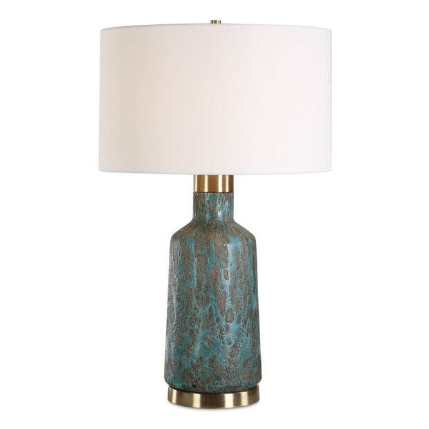 Uttermost Dauphine Deep Teal Glazed Table Lamp With White Linen Shade